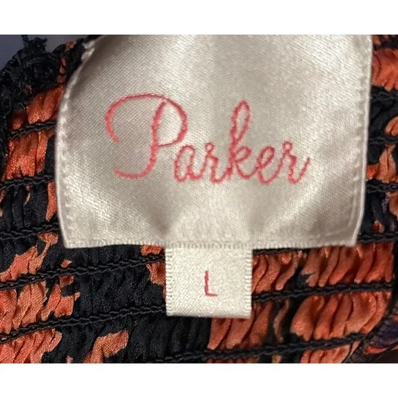 Parker Quilted Empire Dress  Silk Petal Bloom Print Strapless Zip Womens Size L - Picture 5 of 7